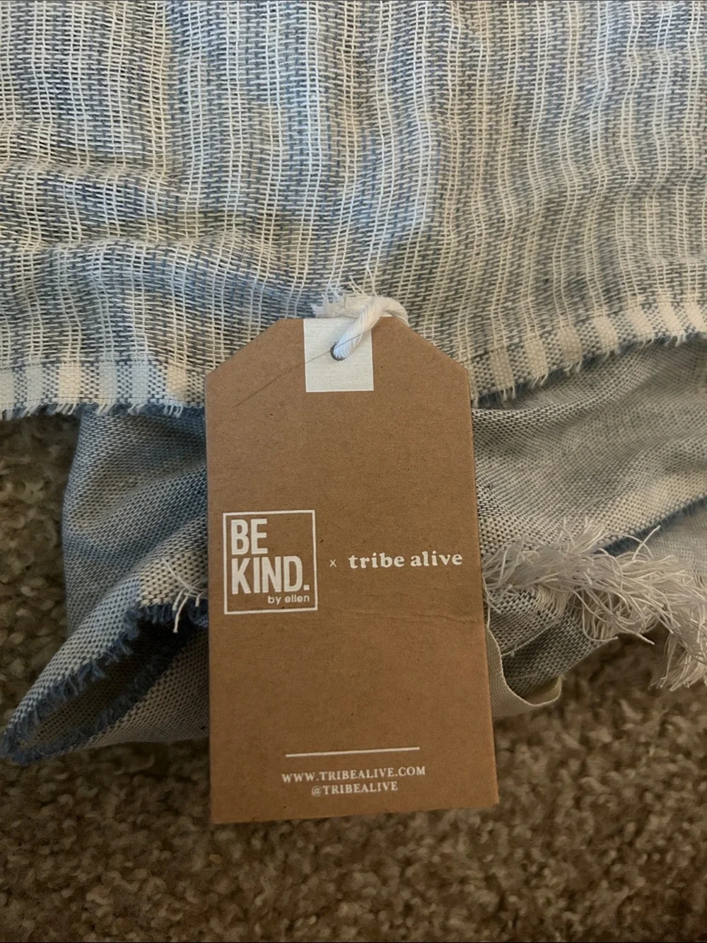 tribe alive Light Blue Striped Fringe Scarf